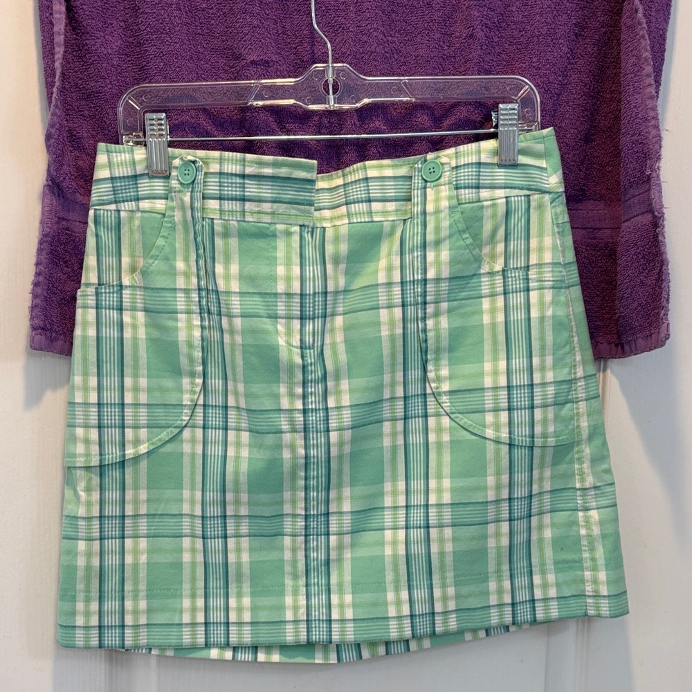 LOFT Mint Green Plaid Mini Skirt